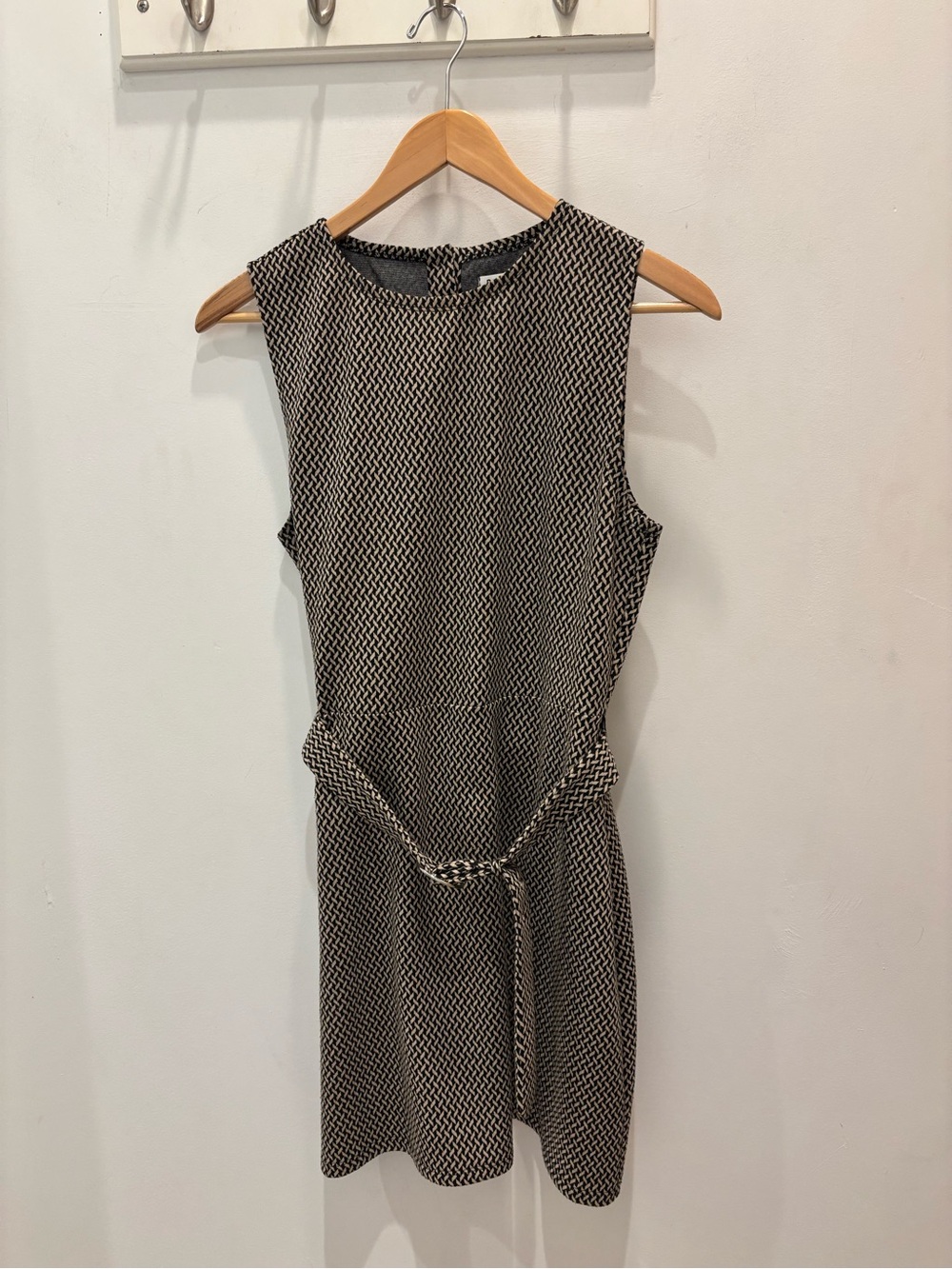 Reformation Black & White Textured Sleeveless Belted Dress